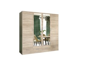 Šatní skříň Sovy se šuplíky a zrcadlem 200x200x58 cm, dub sonoma
