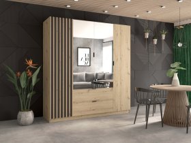 Šatní skříň Vega s posuvnými dveřmi 200x215x61 cm, dub artisan a grafit, interiér
