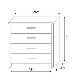 Komoda Oskol 80x83x42 cm, dub sonoma, rozměry