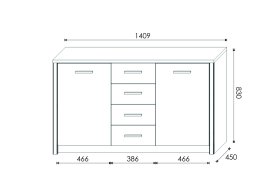 Komoda Oskol 140x83x45 cm, dub kraft a černá, rozměry