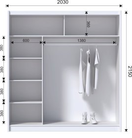 Šatní skříň s posuvnými dveřmi Senza 203x215x61 cm, bílá a dub sonoma, rozměry