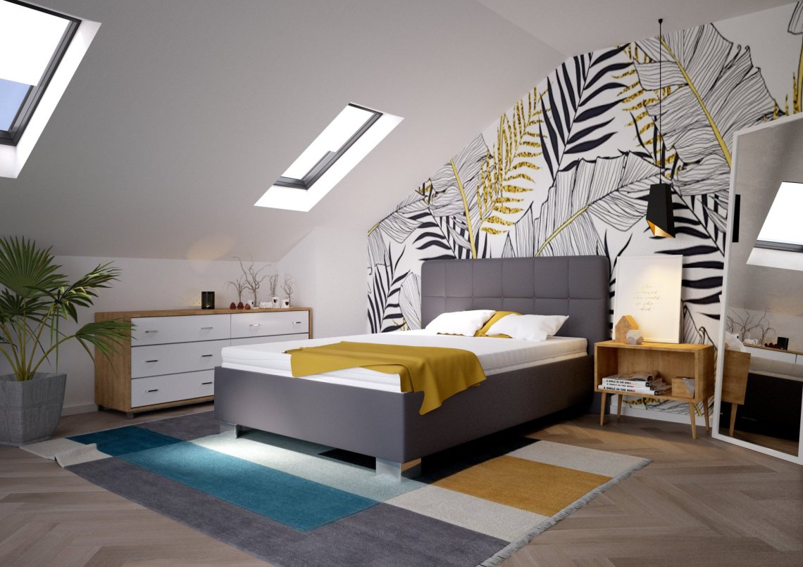 Jednolůžko Kelly v rozměru 140x200 cm, v potahu Loft Grey, interiér