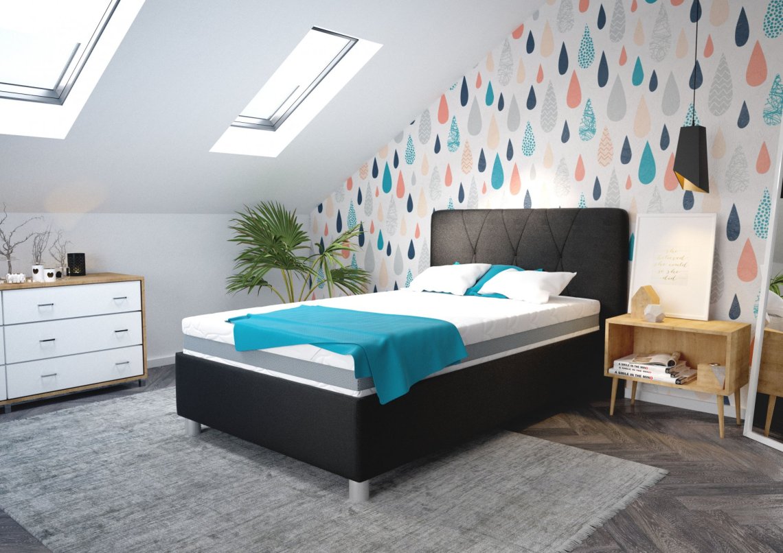 Jednolůžko Stella v rozměru 120x200 cm, v potahu Loft Black, interiér